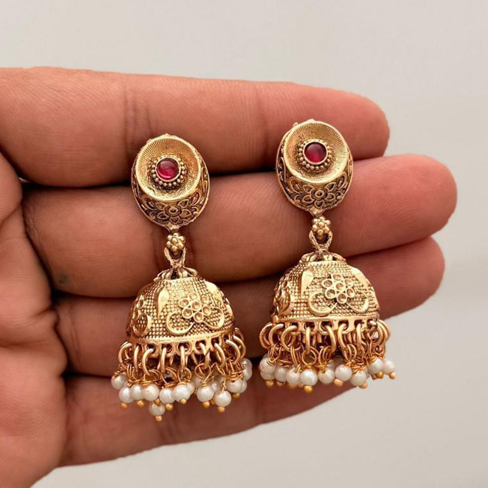 Manisha Jewellery Grand Pota Stone With Pearl Jhumki Earrings