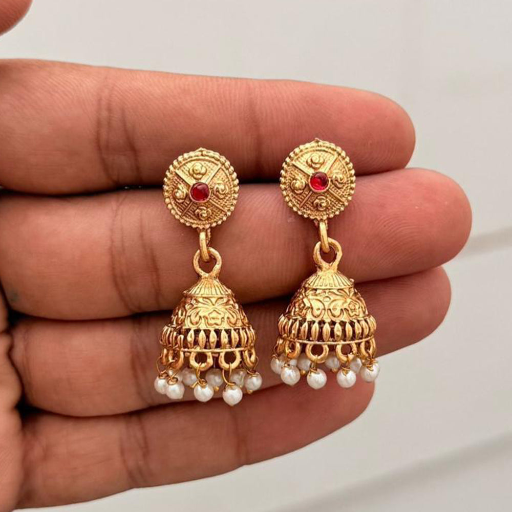 Manisha Jewellery Grand Pota Stone With Pearl Jhumki Earrings