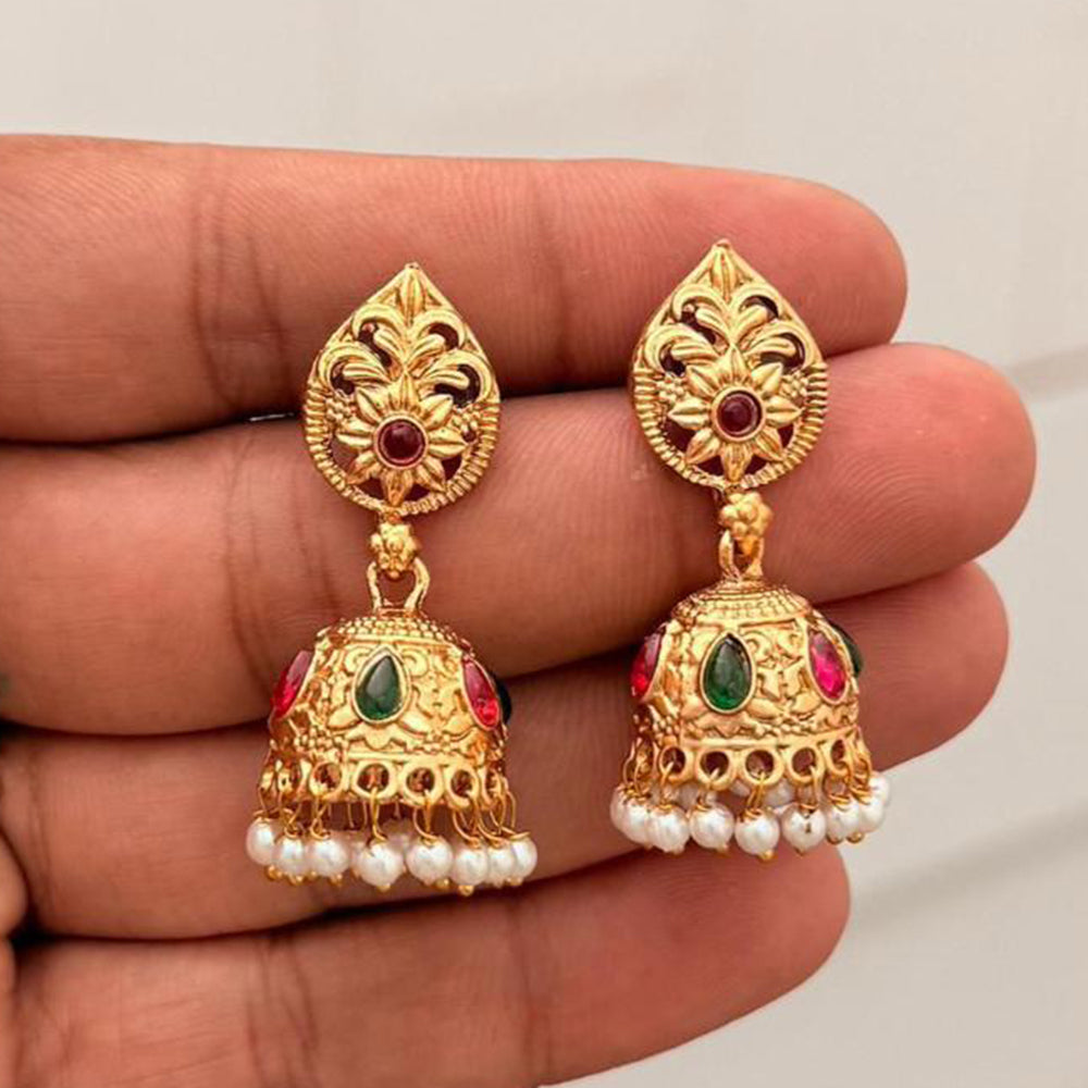 Manisha Jewellery Grand Pota Stone With Pearl Jhumki Earrings