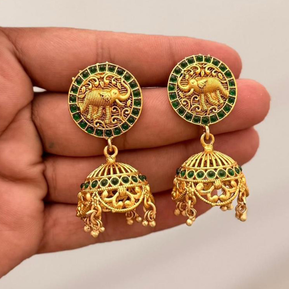 Manisha Jewellery Grand Pota Stone With Pearl Jhumki Earrings