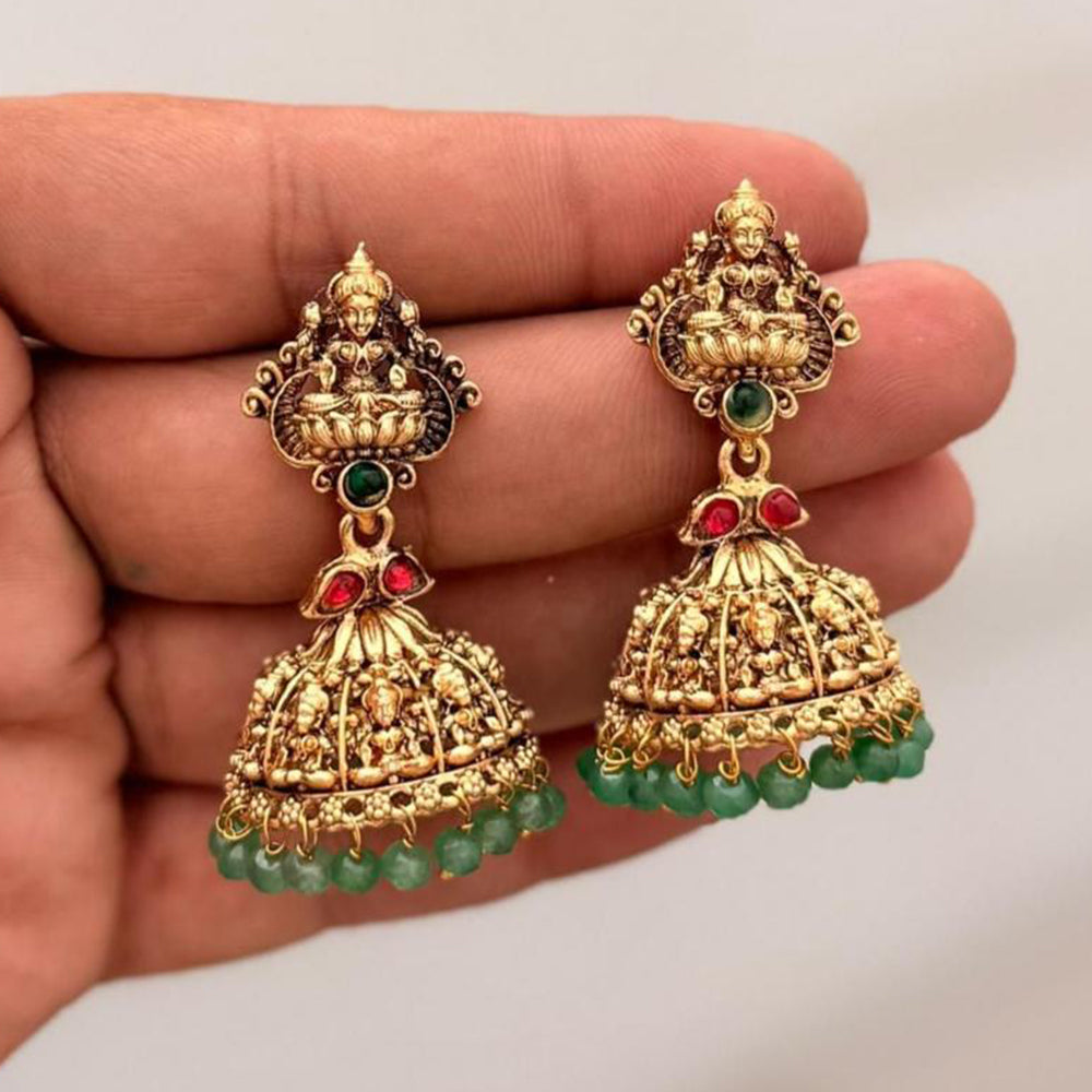 Manisha Jewellery Grand Pota Stone With Pearl Temple Jhumki Earrings
