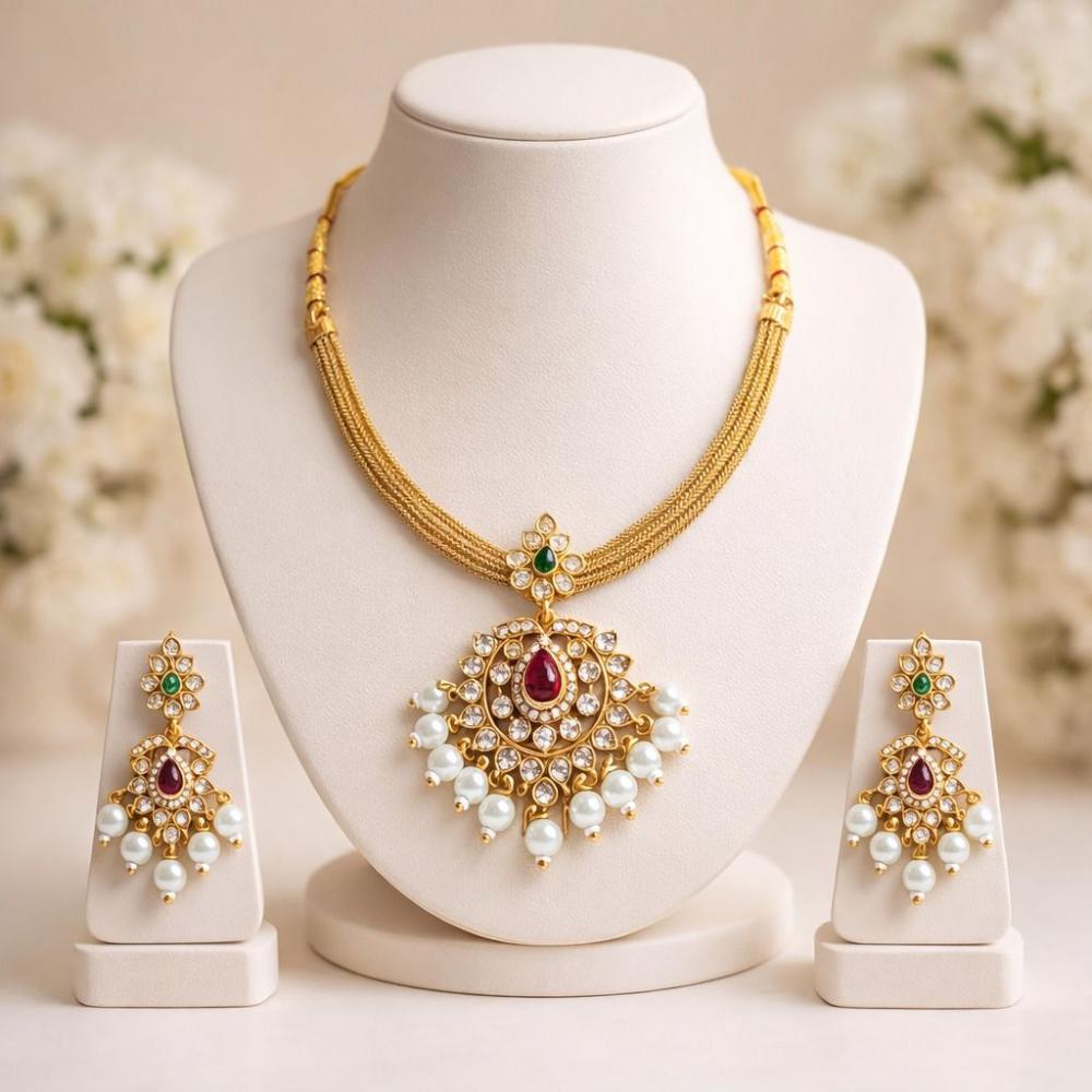 Manisha Jewellery Trendy Pota Stone And Beads Necklace Set