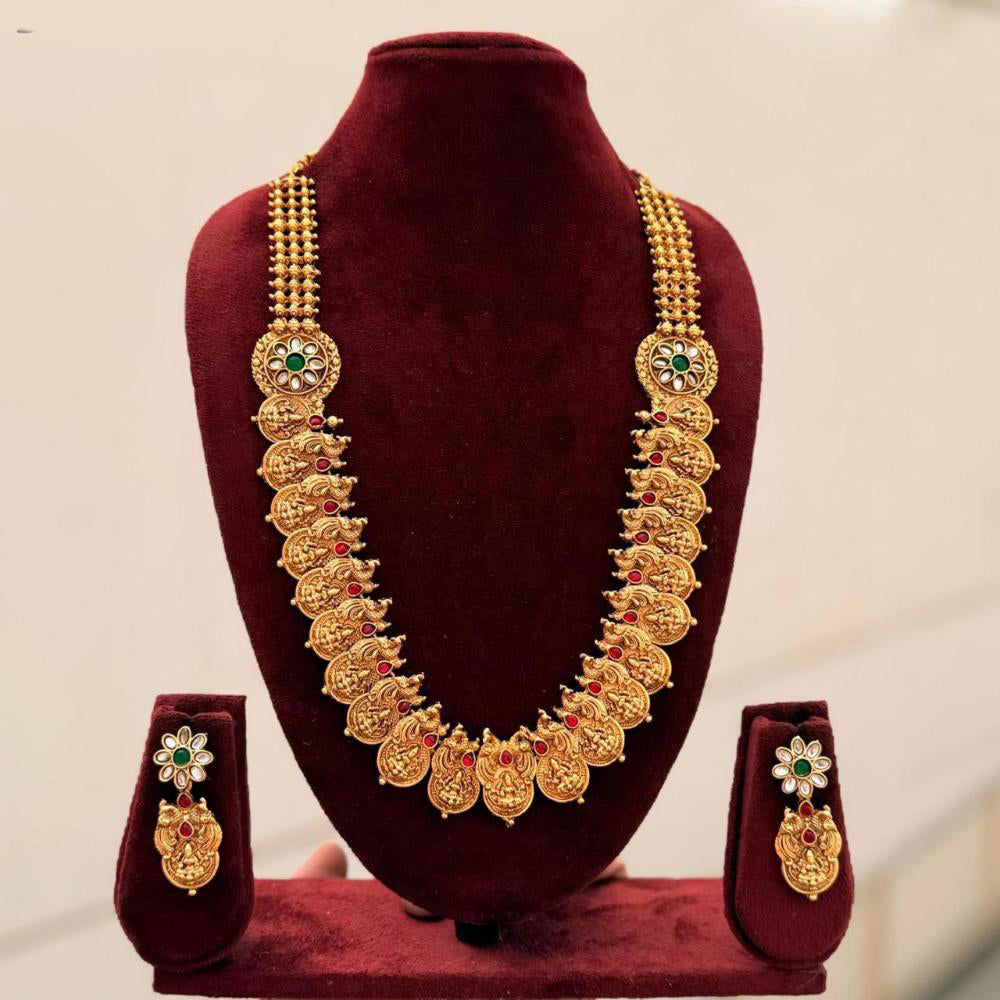 Manisha Jewellery Trendy Pota Stone And Pearl Temple Long Necklace Set