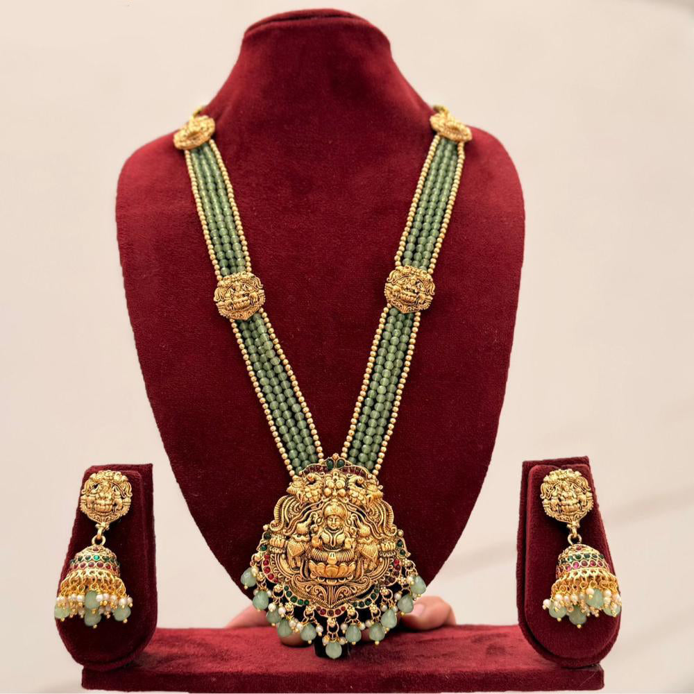 Manisha Jewellery Trendy Pota Stone And Pearl Temple Long Necklace Set