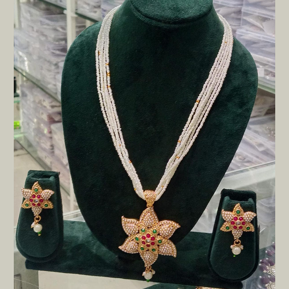 Manisha Jewellery Trendy Pota Stone  Pearl Long Necklace Set