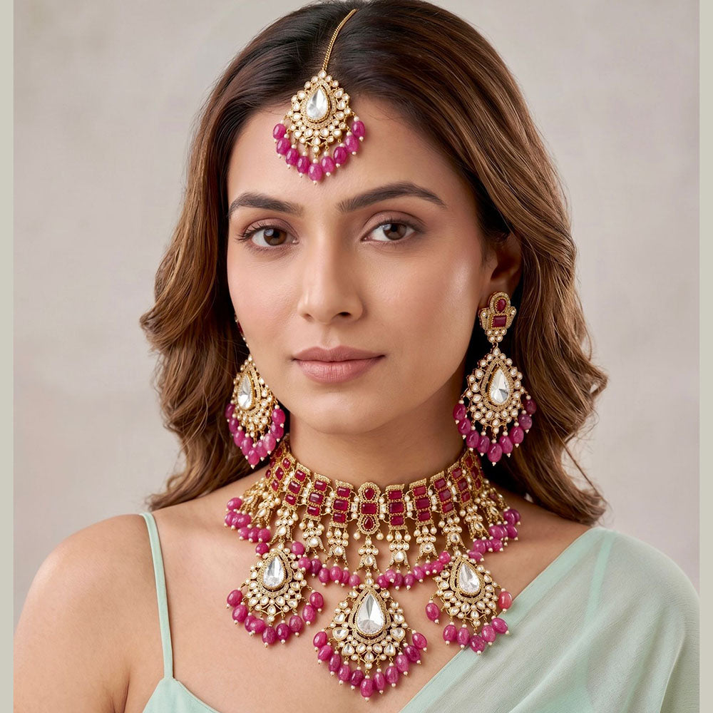 Manisha Traditional Necklace Set with Pota Stones Perfect for Sarees & Lehengas