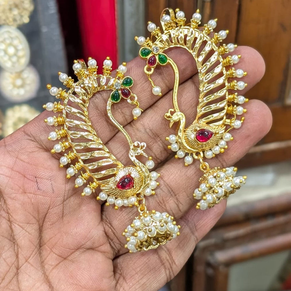 Manisha Jewellery Designer Earcuff Jhumki Earrings With Sparkling Pota Stone And Pearl