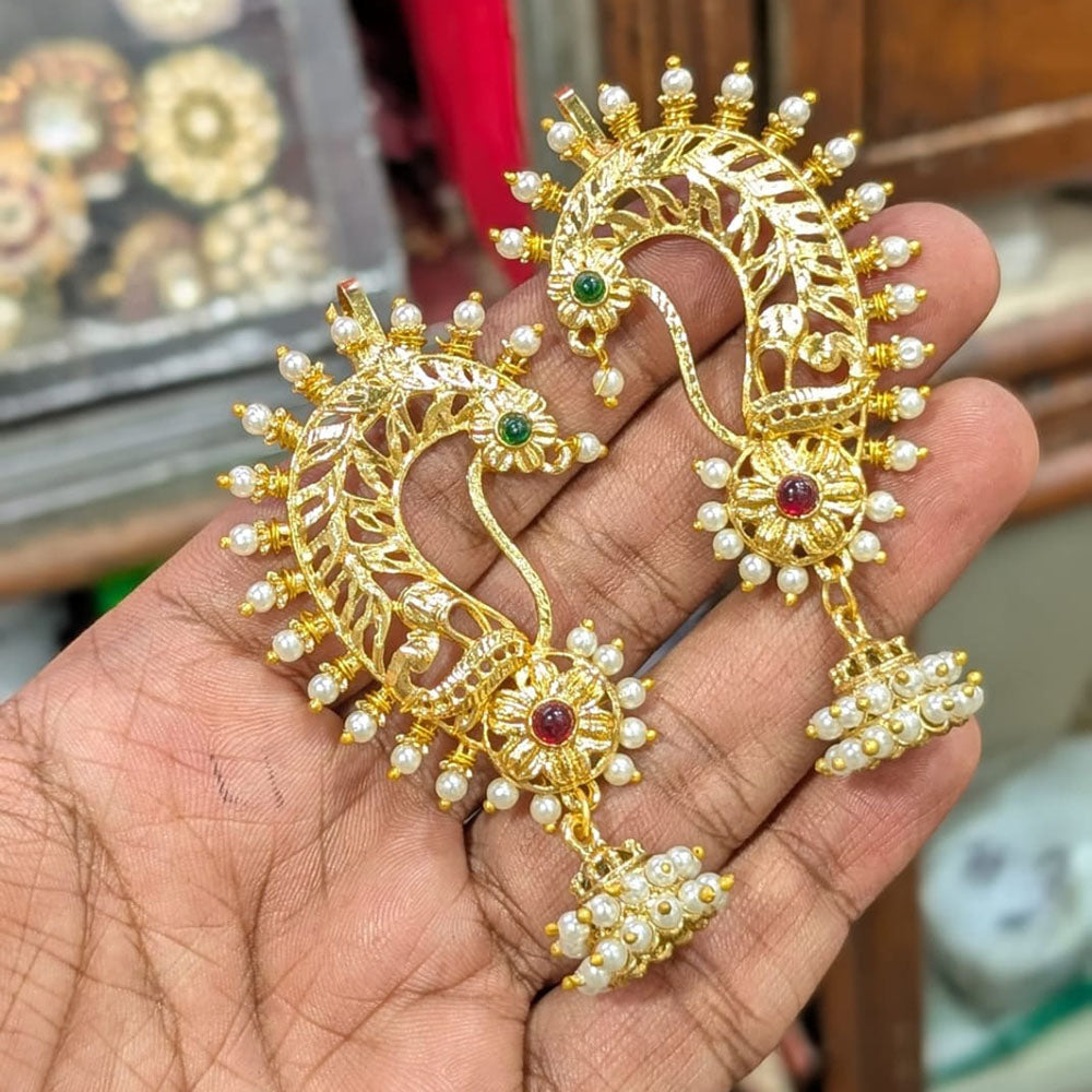 Manisha Jewellery Designer Earcuff Jhumki Earrings With Sparkling Pota Stone And Pearl