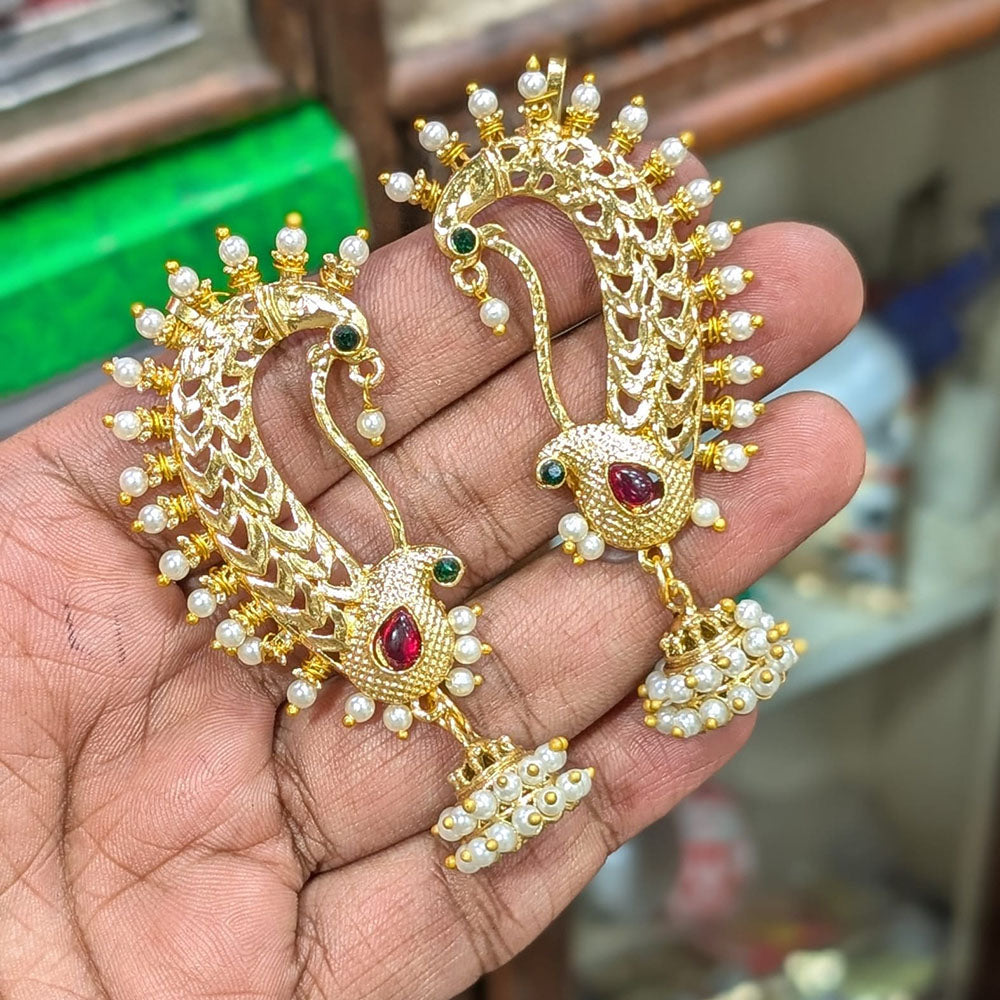 Manisha Jewellery Designer Earcuff Jhumki Earrings With Sparkling Pota Stone And Pearl