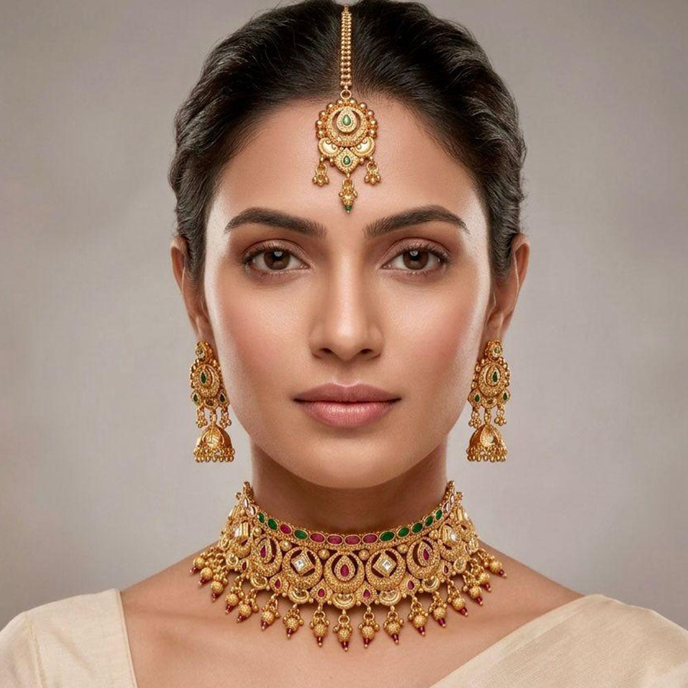 Manisha Jewellery Premium Pota Stone And Pearl Choker Necklace Set
