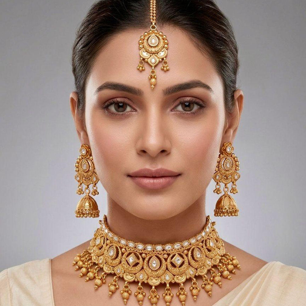 Manisha Jewellery Premium Pota Stone And Pearl Choker Necklace Set