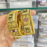 Manisha Jewellery Gold Plated Pota Stone And Pearl Openable Bangles Set
