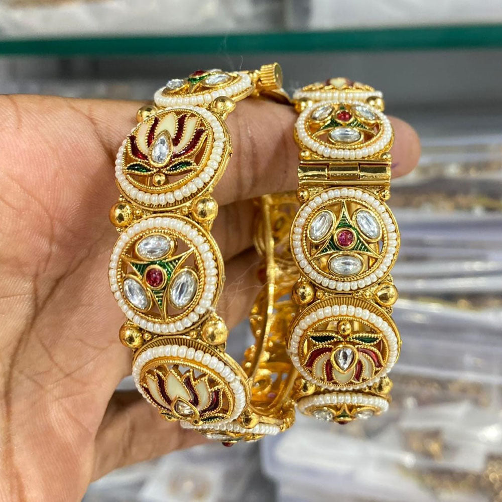 Manisha Jewellery  Pota Stone And Pearl Meenakari Openable Bangles Set