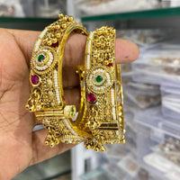 Manisha Jewellery Gold Plated Pota Stone And Pearl Openable Bangles Set