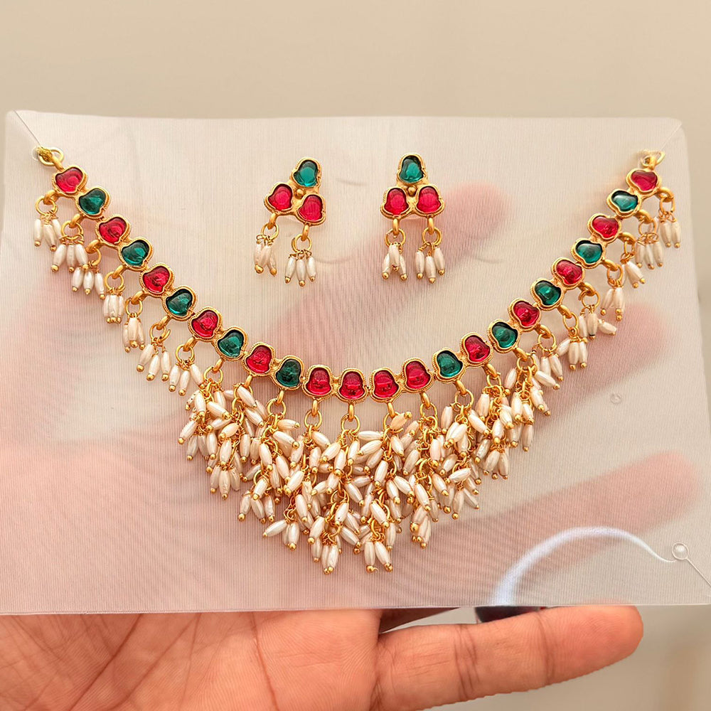 Manisha Jewellery  Royal Pota Stone And Pearl Necklace Set