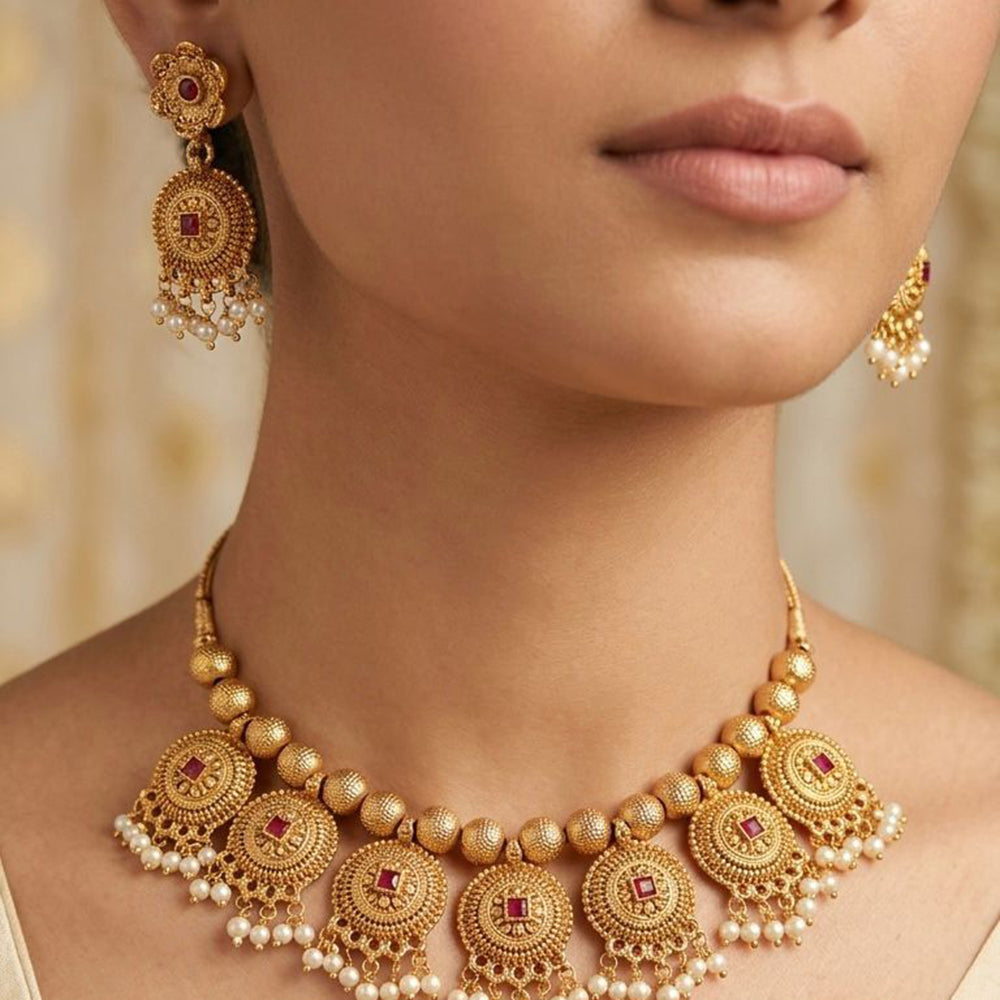 Manisha Jewellery  Royal Pota Stone And Pearl Necklace Set