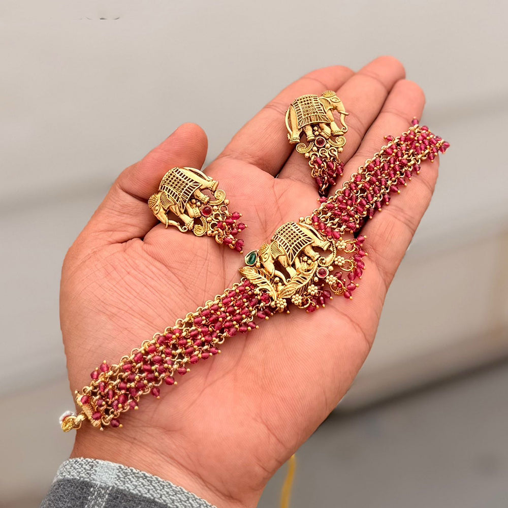 Manisha Jewellery Statement Pota Stone And Pearl Elephant Design Choker Necklace Set