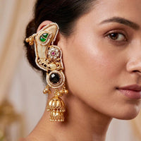 Manisha Jewellery Designer Earcuff Jhumki Earrings With Sparkling Pota Stone And Pearl