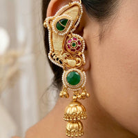 Manisha Jewellery Designer Earcuff Jhumki Earrings With Sparkling Pota Stone And Pearl
