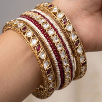 Manisha Jewellery Grand Polki Kundan Stone Classic Pearl Bangles Set 