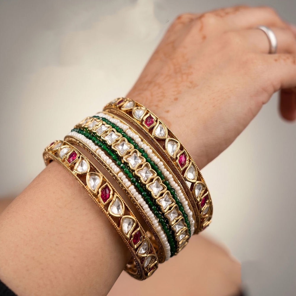 Manisha Jewellery Grand Polki Kundan Stone Classic Pearl Bangles Set