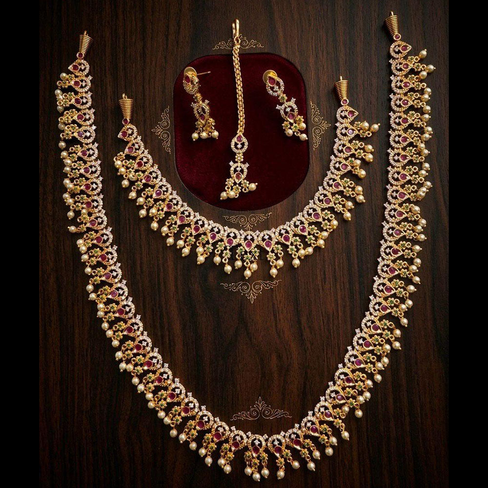 Manisha Jewellery Luxury Pota Stone And Austrian Pearl Double Necklace Set