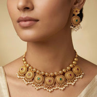 Manisha Jewellery Pota Stone Pearl Choker Necklace Set