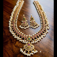 Manisha Jewellery Gold Plated Pota Stone And Pearl Long Necklace Set