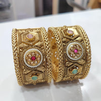 Manisha Jewellery Gold Plated Pota Stone And Pearl Openable Bangles Set