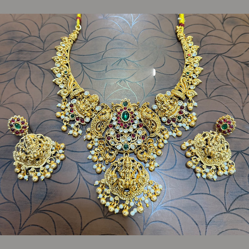 Manisha Jewellery Elegant Pota Stone And Pearl Temple Necklace Set