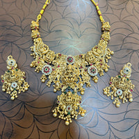 Manisha Jewellery Elegant Pota Stone And Pearl Temple Necklace Set
