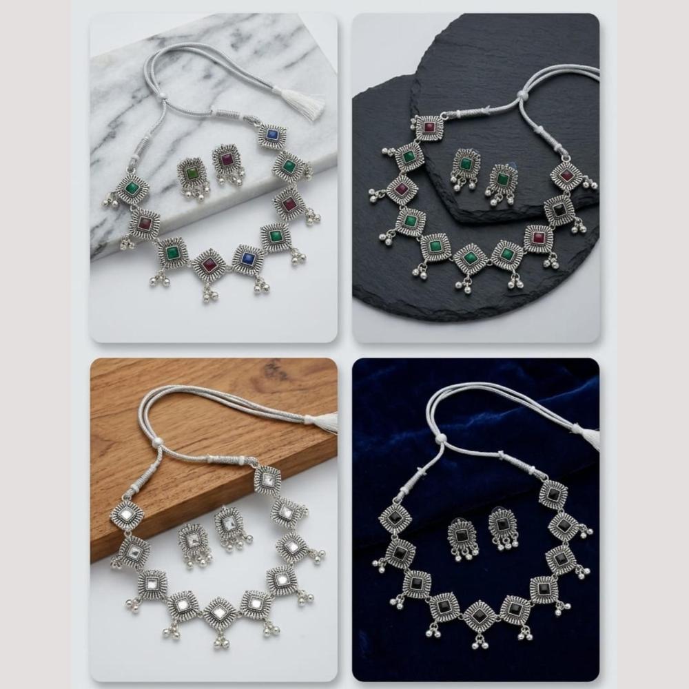 Manisha Jewellery Elegant Oxidised Plated Pota Stone Design Necklace Set