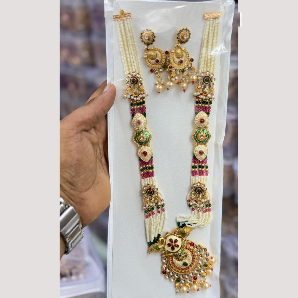 Manisha Jewellery Elegant Pota Stone And Pearl Meenakari Long Necklace Set