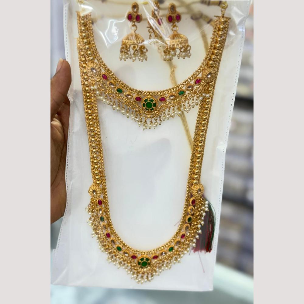 Manisha Jewellery Luxury Pota Stone And Pearl Double Necklace Set
