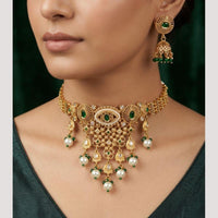 Manisha Jewellery Premium Pota Stone And Pearl Choker Necklace Set