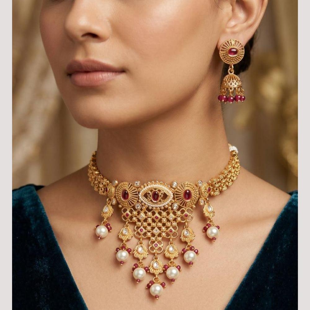 Manisha Jewellery Designer Kundan Stone And Meenakari Choker Necklace Set