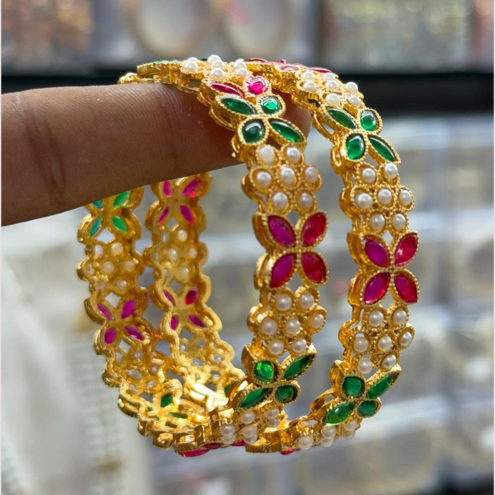 Manisha Jewellery Gold Plated Pota Stone And Pearl Bangles Set