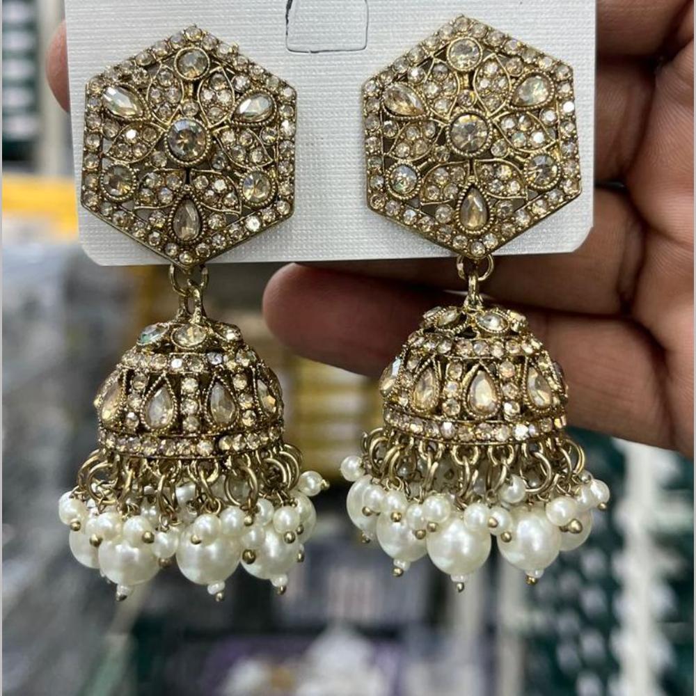Manisha Jewellery Designer Crystal Stone And Pearl Jhumki Earrings