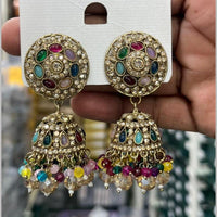 Manisha Jewellery Designer Crystal Stone And Pearl Jhumki Earrings
