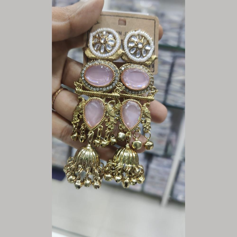 Manisha Jewellery Royal Ethnic Pota Stone And Ghungroo Jhumki Earrings