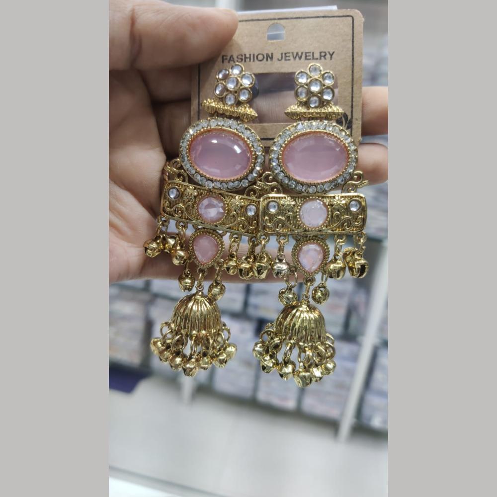 Manisha Jewellery Royal Ethnic Pota Stone And Ghungroo Jhumki Earrings