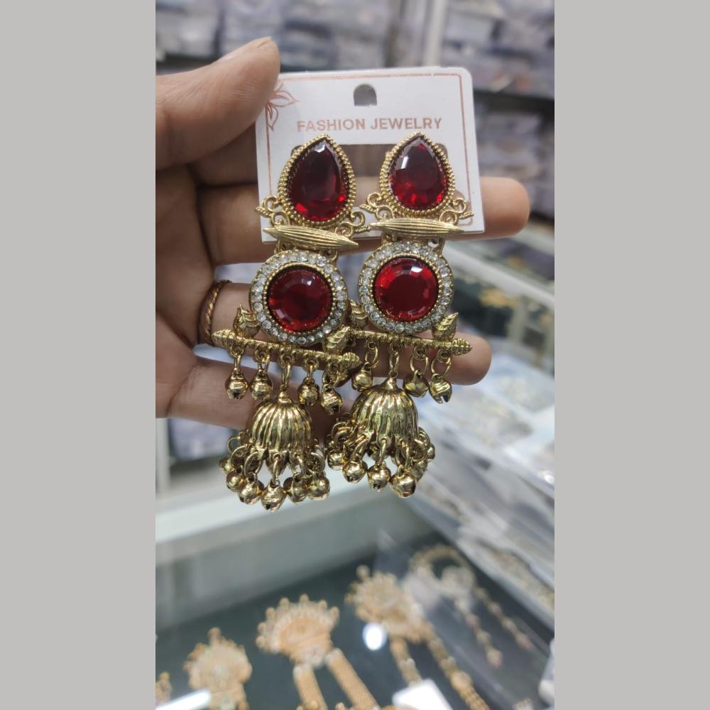Manisha Jewellery Royal Ethnic Pota Stone And Ghungroo Jhumki Earrings