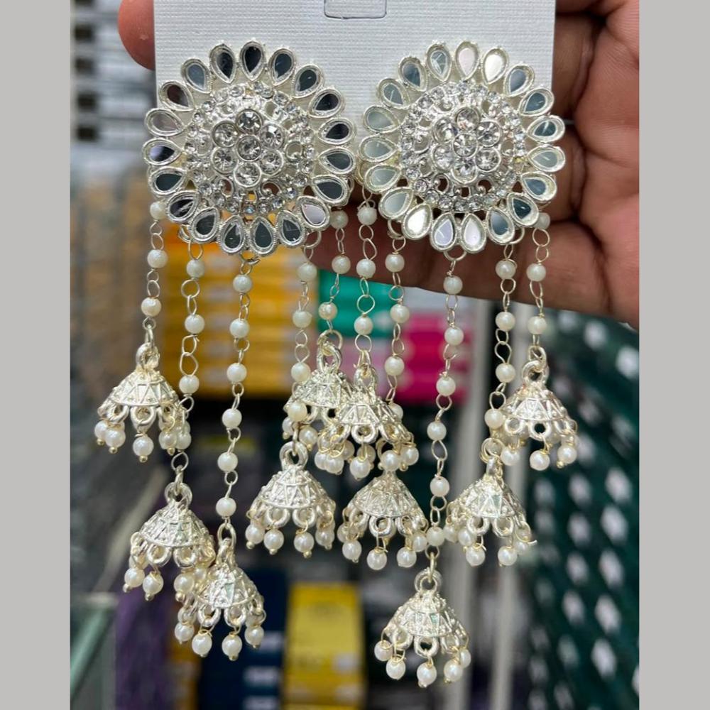 Manisha Jewellery Designer Mirror And Pearl Jhumki Earrings