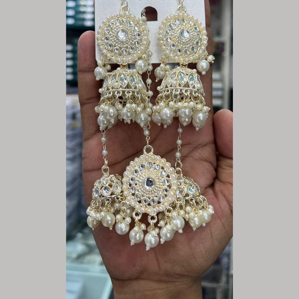 Manisha Jewellery Grand Kundan Stone And Beads Jhumki Earrings With Maangtikka