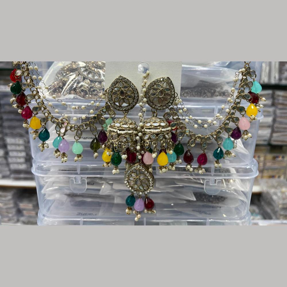 Manisha Jewellery Grand Mirror Beads Jhumki Earrings With Maangtikka