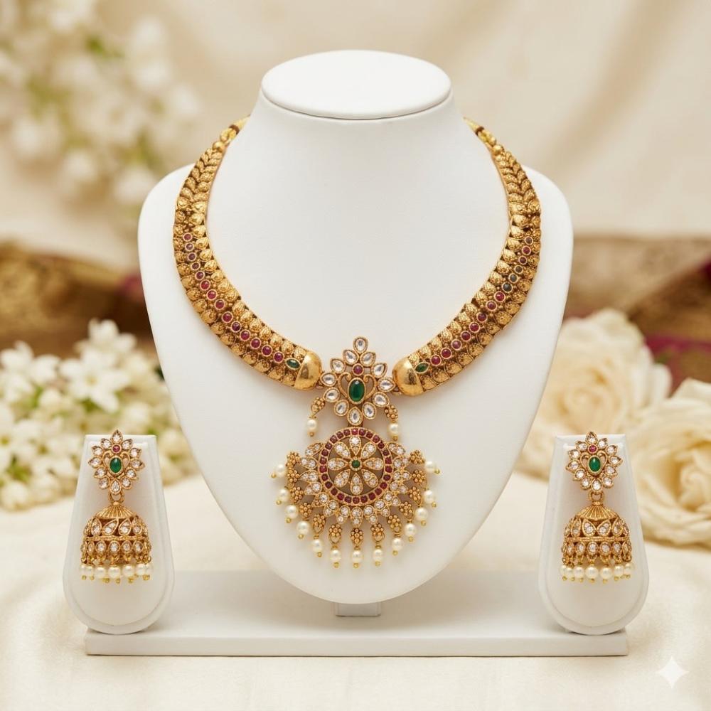 Manisha Jewellery Premium Austrian Stone And Pearl Necklace Set