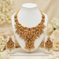 Manisha Jewellery Premium Austrian Stone And Pearl Temple Necklace Set