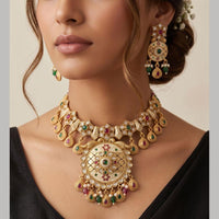 Manisha Jewellery Premium Pota Stone And Pearl Meenakari Necklace Set