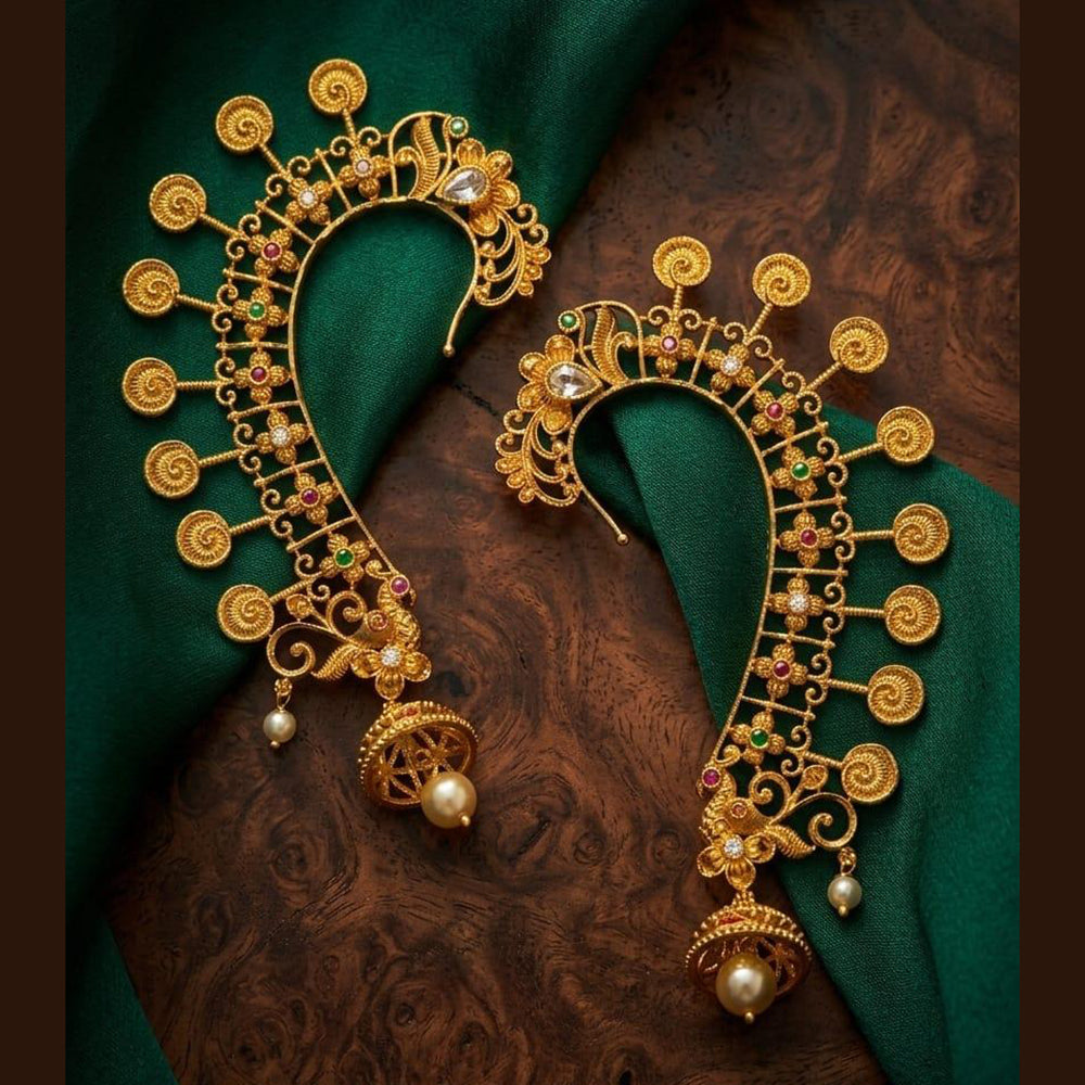 Manisha Jewellery Designer Earcuff Jhumki Earrings With Sparkling Pota Stone And Pearl