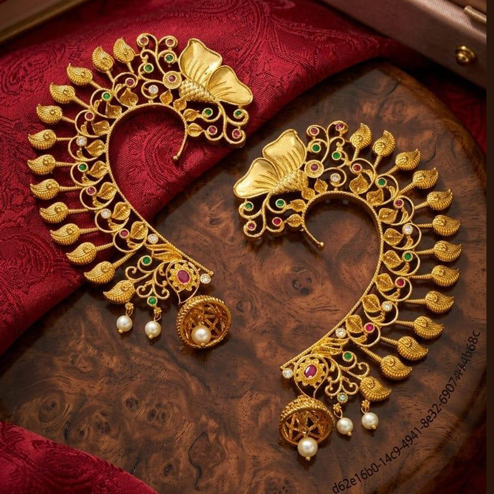 Manisha Jewellery Designer Earcuff Jhumki Earrings With Sparkling Pota Stone And Pearl
